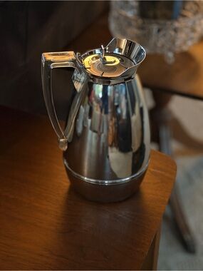 Vintage Thermos Silver Stainless Steel Insulated Carafe with Handle